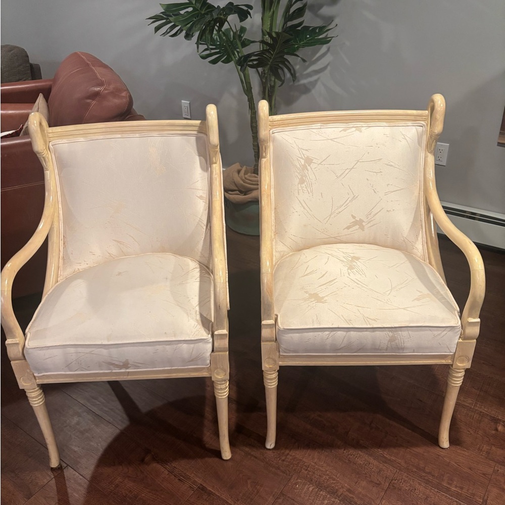 Harris Marcus French Empire Style Pair Swan Carved Armchairs